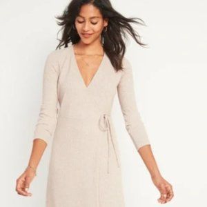 Old Navy Rib-Knit V-Neck Midi Wrap Dress - Oatmeal Heather Size XXL